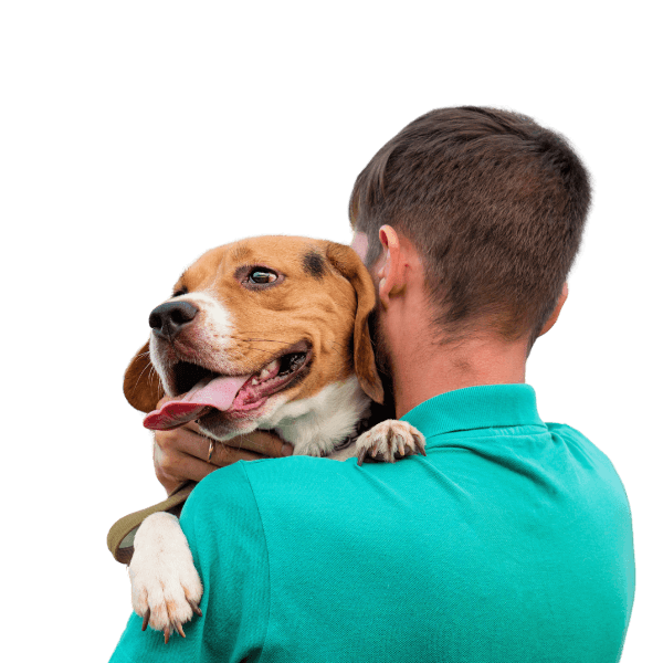 Man hugging dog